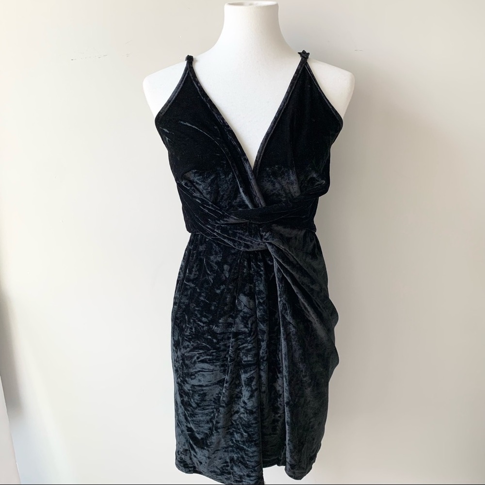 Reverse Black Spaghetti Strap Velour Deep V Little Black Dress Size Small